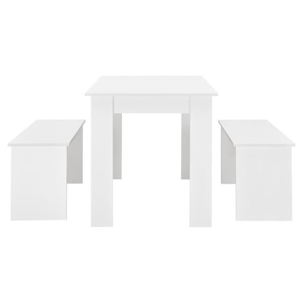 [en.casa] Matgrupp Hokksund-matbord med 2 matbordsbänkar-110x70x73cm-melaminbelagd spånskiva-plats för 4 personer-vit