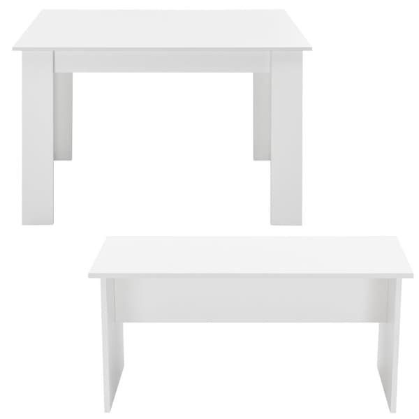 [en.casa] Matgrupp Hokksund-matbord med 2 matbordsbänkar-110x70x73cm-melaminbelagd spånskiva-plats för 4 personer-vit