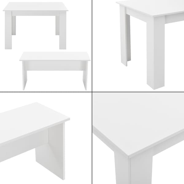 [en.casa] Matgrupp Hokksund-matbord med 2 matbordsbänkar-110x70x73cm-melaminbelagd spånskiva-plats för 4 personer-vit