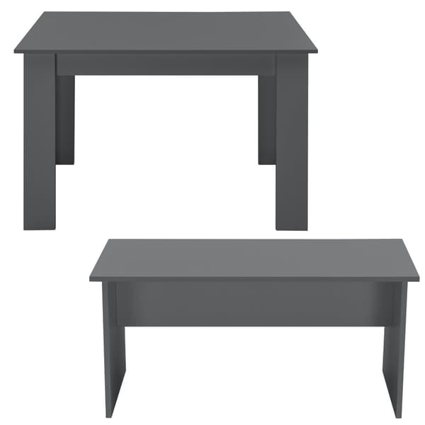 [en.casa] Matgrupp Hokksund-matbord med 2 matbordsbänkar-110x70x73cm-melaminbelagd spånskiva-plats för 4 personer-grå