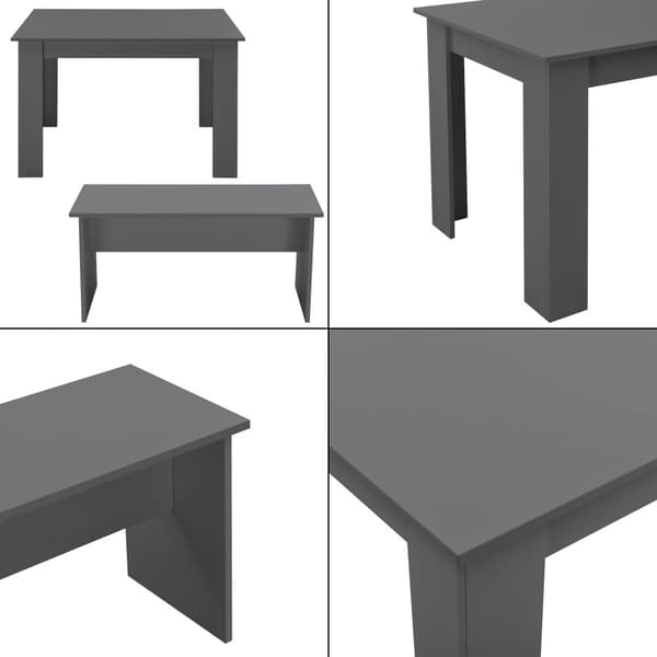 [en.casa] Matgrupp Hokksund-matbord med 2 matbordsbänkar-110x70x73cm-melaminbelagd spånskiva-plats för 4 personer-grå