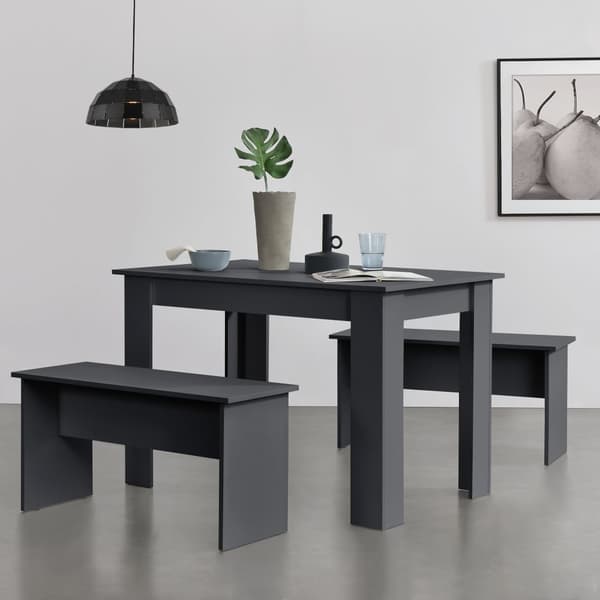 [en.casa] Matgrupp Hokksund-matbord med 2 matbordsbänkar-110x70x73cm-melaminbelagd spånskiva-plats för 4 personer-grå