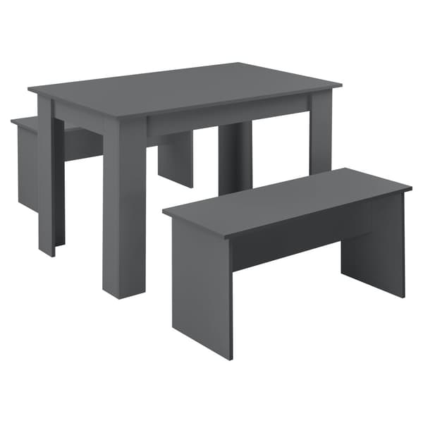 [en.casa] Matgrupp Hokksund-matbord med 2 matbordsbänkar-110x70x73cm-melaminbelagd spånskiva-plats för 4 personer-grå