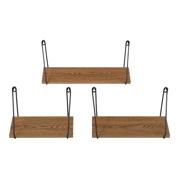 [en.casa] Vägghylla Randers set om 3-26,5x14x17,5cm-32,5x14x17,5cm-43x14x17,5cm-järn-spånskiva-svart-mörk träfärg