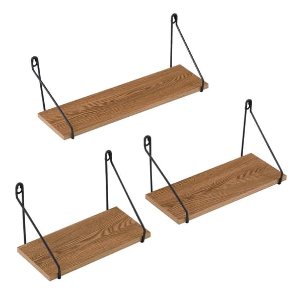 [en.casa] Vägghylla Randers set om 3-26,5x14x17,5cm-32,5x14x17,5cm-43x14x17,5cm-järn-spånskiva-svart-mörk träfärg