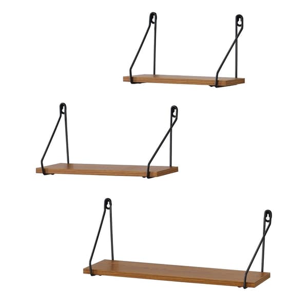 [en.casa] Vägghylla Randers set om 3-26,5x14x17,5cm-32,5x14x17,5cm-43x14x17,5cm-järn-spånskiva-svart-mörk träfärg