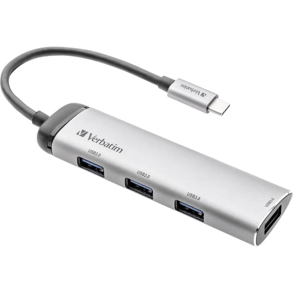 Verbatim 4 Port USB-Hub 3.0 med USB-C-kontakt, LED-display Grå