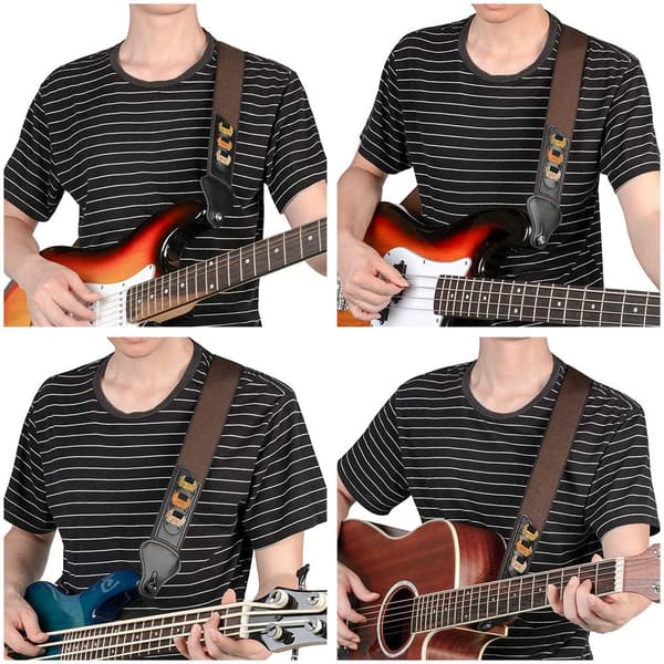 Skulderrem til guitar, med tre plekterlommer