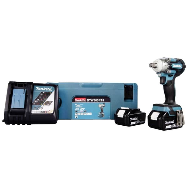 Makita DTW300RTJ Slagskruvdragare batteri 330 Nm 18 V Antal batterier som ingår 2 5 Ah inkl. 2x batterier, inkl. laddar