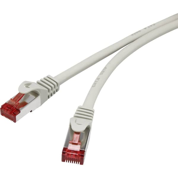 Renkforce RF-4724266 RJ45 Nätverkkabel, Patchkabel CAT 6 S/FTP 5.00 m Grå med låsskydd, guldpläterad kontakt, Flamskydd