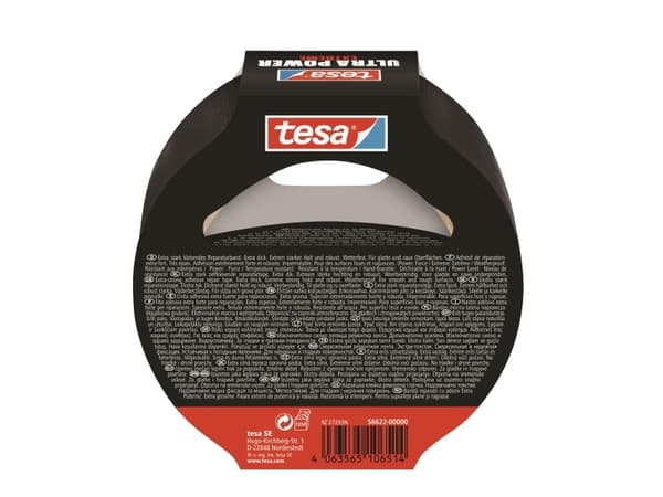 TESA Ultra Power Extreme, Svart, Reparation, PET-filt, Gummi, Metall, PVC, Tuff, Slät, 10 m