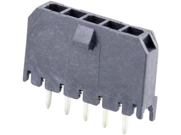 Molex 436500529 Micro-Fit 3.0 Vertical Header, 3.00mm Pitch, Single Row, 5 Circuits, with PCB Polarizing Peg, Gold, Glow-