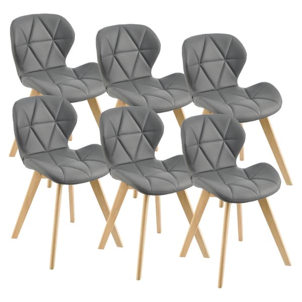 [en.casa] Stol Älmhult set om 6-81x57x49cm-konstläder-bok-vadderad-grå