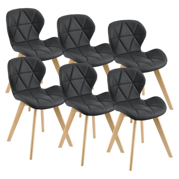 [en.casa] Stol Älmhult set om 6-81x57x49cm-konstläder-bok-vadderad-svart