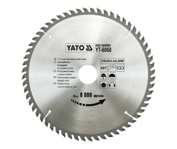 Yato YT-6068, Trä, 21 cm, 3 cm, Tungsten Carbide Tipped (TCT), 8000 RPM, 675 g