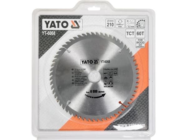 Yato YT-6068, Trä, 21 cm, 3 cm, Tungsten Carbide Tipped (TCT), 8000 RPM, 675 g