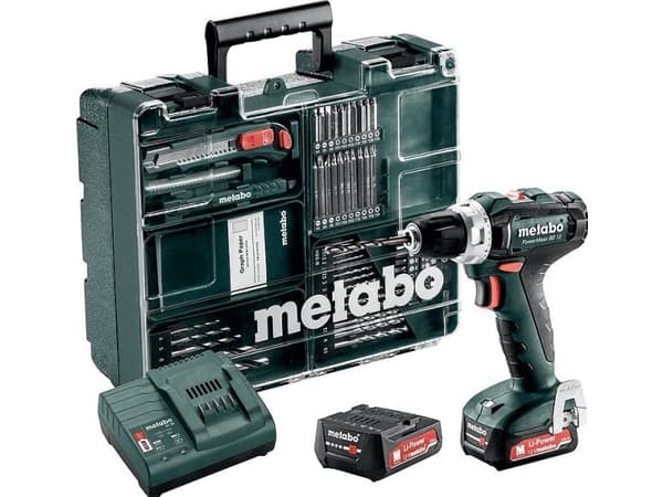 Metabo PowerMaxx BS 12 Set, Elektrisk skrutrekker, Pistolhåndtak, 1400 RPM, 1 cm, 1,8 cm, 17 Nm