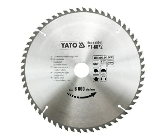 Yato YT-6072, Trä, 25 cm, 3 cm, Tungsten Carbide Tipped (TCT), 6000 RPM, 900 g