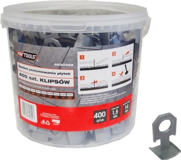 AWTOOLS STANDARD PLATE LEVELING SYSTEM 1,5mm - 7-15mm - CLIPS 400kpl.
