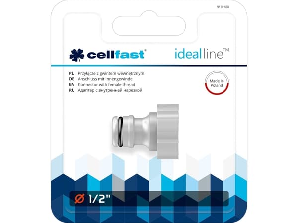 CELLFAST 50-650, Slangekontakt, 1/2", Hunkjønn, Plast, Grå