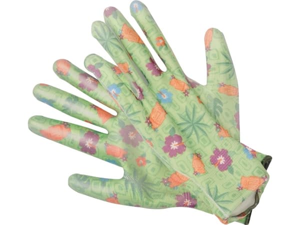 Flo Gummerade trädgårdshandskar med blommor 10" grön 74135