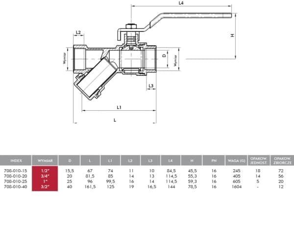 KFA Ball valve with 3/4 "inclined filter 708-010-20