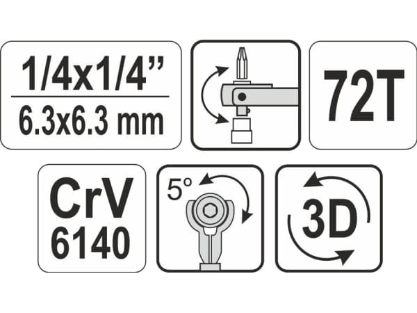 YATO RATCHET MED SVÄNGBART HUVUD 1/4" 2IN1