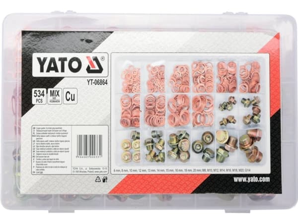 Yato YT-06864, Kupari, Kupari, Pyöreä, 20,6,8,10,12,14,16 mm, 534 kpl, Laatikko