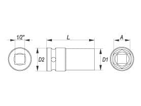 Yato 6-kärkiset 1/2" 14mm pitkät iskupistorasiat (YT-1034)