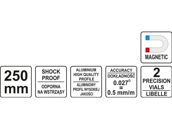 Yato YT-30370, Torpedovater, 0,25 m, Rød, 0,5 mm/m, Aluminium, 250 mm