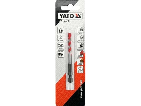 Wiertło Yato `Wiertło uniwersalne 6,0x85 mm.uchwyt 1/4"Hex (beton,ceramika,stal,alum.,PCV,drewno)