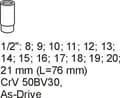 Miniatyrbilde 3 av 3: Yato YT-5539, Støpselsett, 1/2", Metrisk, 14 hoder, 8,9,10,11,12,13,14,15,16,17,18,19,20,21 mm, Krom-molybden-stål
