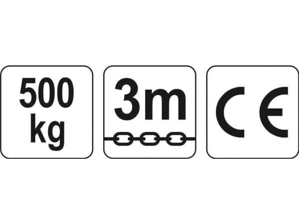 Yato YT-58950, Ketjutalja, 500 kg, 3 m, Punainen, 8,5 kg