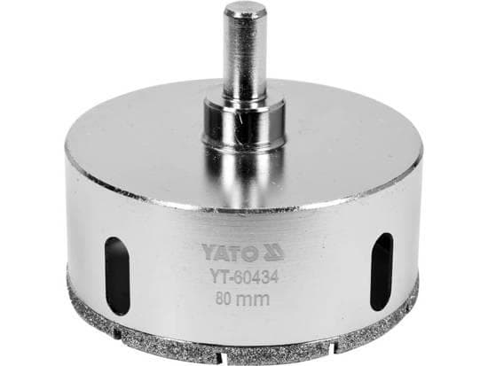 Yato YT-60434, Borr, Diamantoborrskär, 8 cm, Keramiska, Sten, Kolstål, Cylindriskt skaft