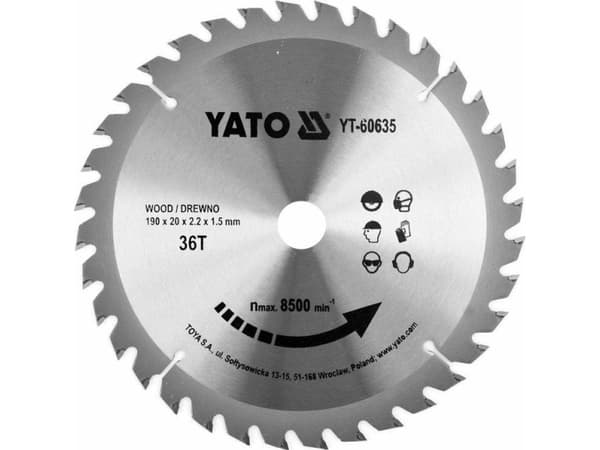 Yato YT-60635, Plast, Trä, 19 cm, 2 cm, Tungsten Carbide Tipped (TCT), 8500 RPM, Yato