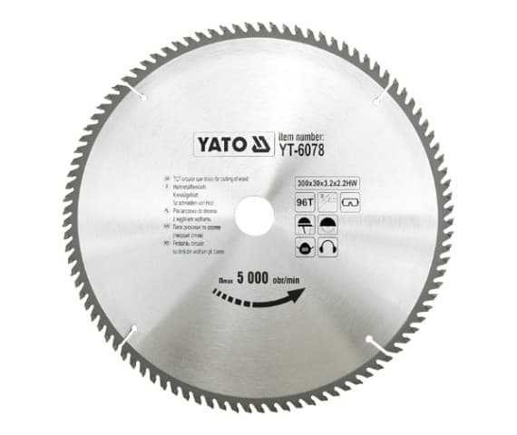 Yato YT-6078, Plast, Trä, 30 cm, 3 cm, Tungsten Carbide Tipped (TCT), 2,2 mm, 5000 RPM