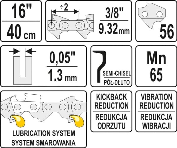 Yato YT-84953, Alle merker, Semi-meisel, 76,2 / 8 mm (3 / 8"), 9,52 mm, 40 cm, 1,3 mm