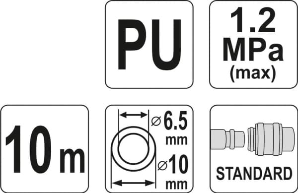 YATO KABEL / PNEUMATISK SPIRALSLANGE 6,5 mm x 10 mm x 10 m POLYURETAN