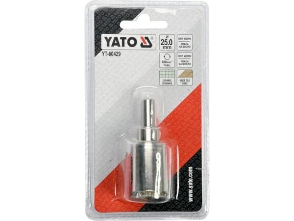 Yato YT-60429, Borr, Diamantoborrskär, 2,5 cm, Sten, Keramiska, Kolstål, Cylindriskt skaft