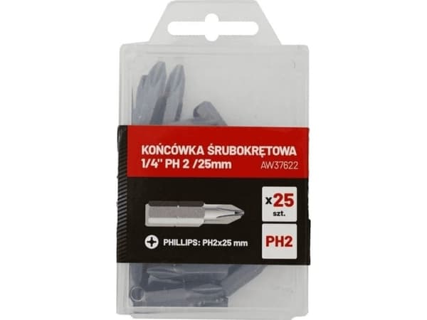 AWTools skrutrekkerbits 1/4" PH 2 25mm 25 stykker (AW37622)