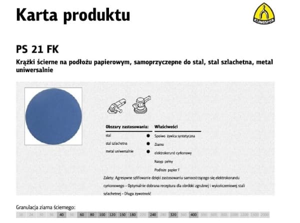 KLINGSPOR ADHESIVE ABRASIVE DISC 150mm PS21FK, 180/50 st.