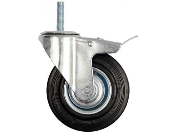Vorel Svingbart hjul med sort gummi, brems og gjengespindel 100mm 87332