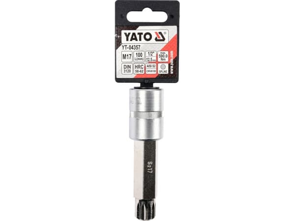 Yato YT-04357, 1 stykker, 12-spline flens, M17, Kromvanadiumstål, Stål, 100 mm, 25,4 / 2 mm (1 / 2")