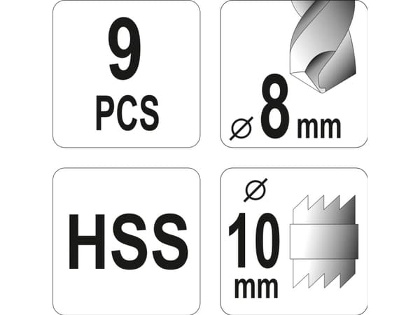 Yato YT-28920, 1 cm, Snabbstål (HSS), 9 styck