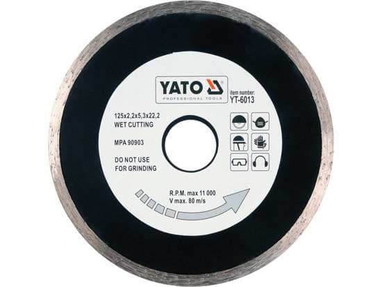 Yato YT-6013, Klippskiva, Keramiska, Glas, Glazed tile, Porslin, Sten, Yato, 12,5 cm, 5,3 mm, 80 m/s