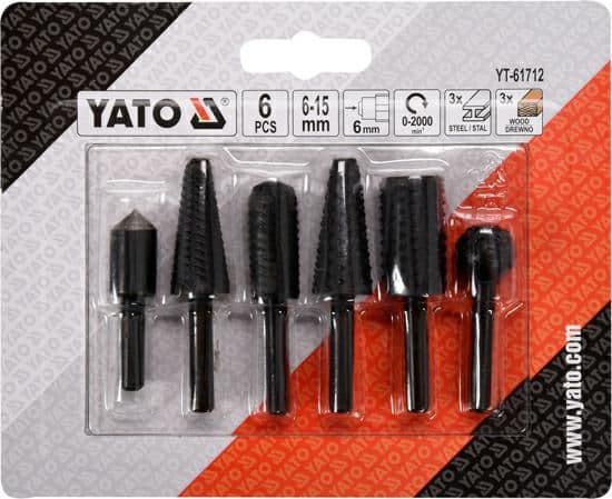Yato YT-61712, Kværn Sett, Aluminium, Stål, Tre, 6 mm, 2000 RPM, Sort