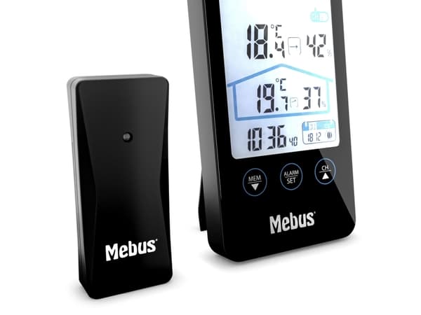 Mebus 11908, Sort, Inne hygrometer, Inne Termometer, Utendørs Fuktighetsmåler, Utendørs Barometer, Hygrometer, Termometer, Hygrometer, Termometer, Ba