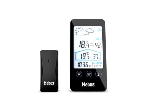 Mebus 11908, Sort, Inne hygrometer, Inne Termometer, Utendørs Fuktighetsmåler, Utendørs Barometer, Hygrometer, Termometer, Hygrometer, Termometer, Ba