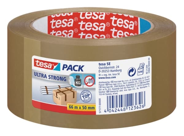 TESA Ultra Strong, Ruskea, Niputus, Pakkaaminen, Tiivistävä, PVC-muovi, 66 m, 50 mm