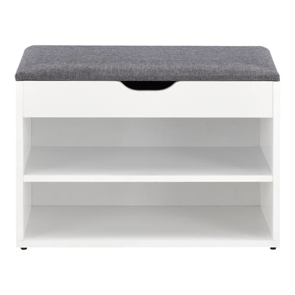 [en.casa] Bänk med skoförvaring Gentofte-skobänk med dyna-46x60x30cm-spånskiva-textil-vit-grå-plats för 4 par skor